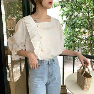 Frilled Square Neck Loose-fit Blouse