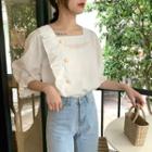 Frilled Square Neck Loose-fit Blouse