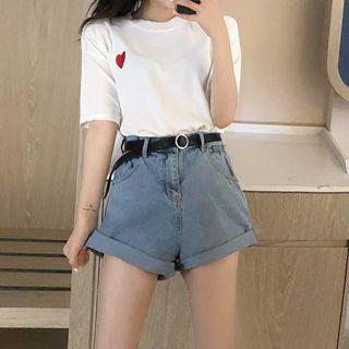 Short-sleeve Heart Detail Knit Top