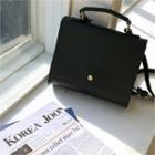 Snap-button Tote Bag With Strap Black - One Size
