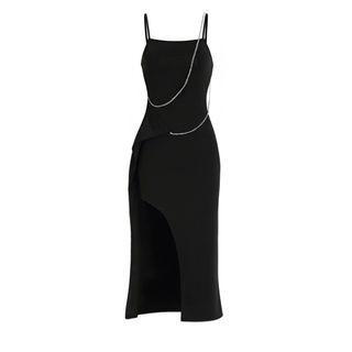 Spaghetti Strap Chain Ruffled Sheath Dress