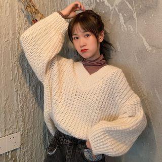 Oversize V-neck Sweater / Turtleneck Long-sleeve T-shirt