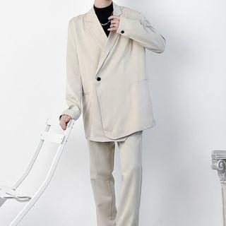 Set: Single Button Asymmetrical Blazer + Dress Pants