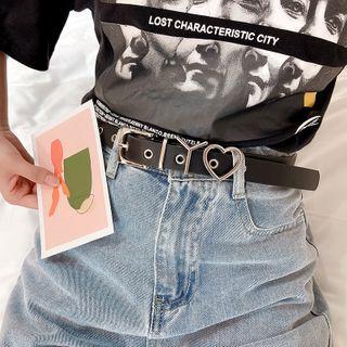 Faux Leather Lettering Buckle Belt Black - One Size