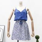 Set: Button-down Sleeveless Top + Floral Skirt