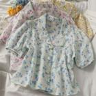 Slim-fit Puff-sleeve Floral Shirt
