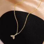 Fish Tail Rhinestone Necklace Golden - One Size