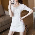 Short-sleeve Lace-up Buttoned Dress