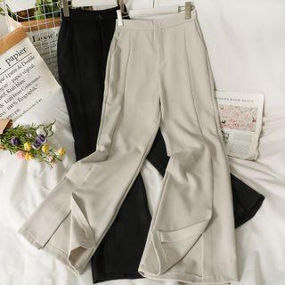 High-waist Plain Boot-cut Split Pants
