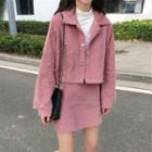 Button-up Jacket/ Mini A-line Skirt