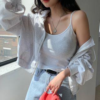 Set: Cropped Zip-up Hoodie + Camisole Top