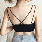 Cross Strap Lace Trim Padded Cropped Camisole Top