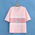V-neck Whale Embroidered Short-sleeve Tee