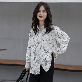 Long-sleeve Floral Shirt White - One Size