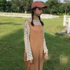 Striped Long-sleeve T-shirt / Knit Pinafore Dress