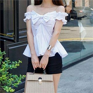 Off-shoulder Bow-detail Peplum Blouse
