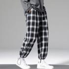 Drawstring-cuff Plaid Wide Leg Pants