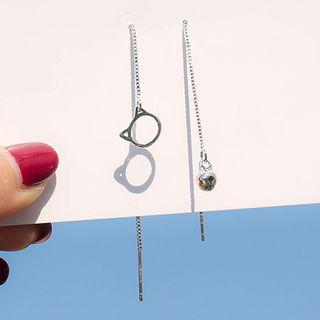 925 Sterling Silver Non-matching Cat & Bell Dangle Earring Silver - One Size