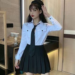 Preppy Shirt With Necktie / Set : Shirt With Necktie + Accordion Pleat Skirt