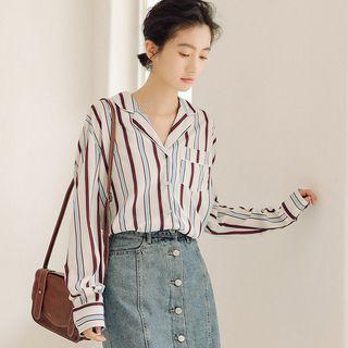 Striped Notch Lapel Chiffon Shirt