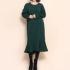 Fleece-lined Ruffle-hem Long Pullover Dress