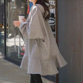 Ruffle-hem Hooded Pullover Minidress