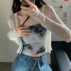 Plain Cardigan / Tie Dye Cropped Camisole Top
