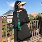 Cut Out Elbow-sleeve Lettering T-shirt Dress