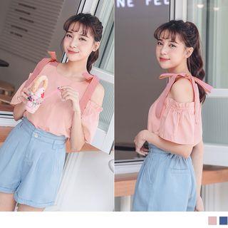 Tie-shoulder Cutout Short-sleeve Top