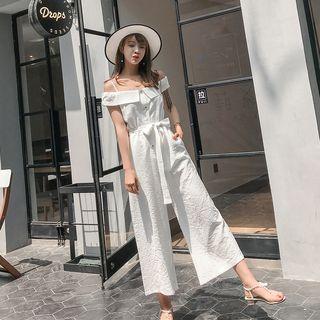 Short-sleeve Cold Shoulder Wide-leg Cropped Jumpsuit