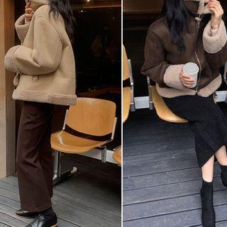 Buckle-trim Faux-shearling Jacket