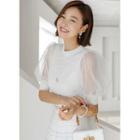 Pendant Lace-sleeve Pointelle-knit Top