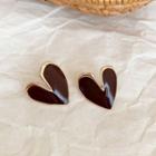 Heart Stud Earring 1 Pair - Silver Stud - Wine Red - One Size