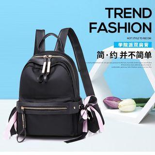 Bow-accent Oxford Backpack Black - One Size