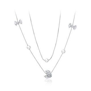 Simple And Fashion Bow Pearl Cubic Zircon Long Necklace Silver - One Size