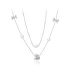 Simple And Fashion Bow Pearl Cubic Zircon Long Necklace Silver - One Size