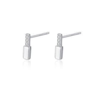 Sterling Silver Simple And Delicate Geometric Rectangular Cubic Zirconia Stud Earrings Silver - One Size