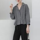 3/4-sleeve Checked Drawcord-waist Blouse