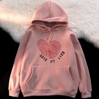 Long-sleeve Lettering Heart Print Hoodie