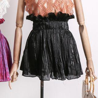 Paperbag-waist Pleated A-line Skirt
