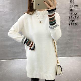 Mock Neck Stripe Cuff Sweater