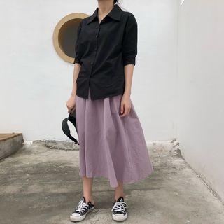 Short-sleeve Shirt / Midi A-line Skirt