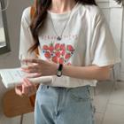 Round-neck Strawberry Print T-shirt