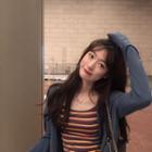 Striped Camisole Top / Plain Button Jacket