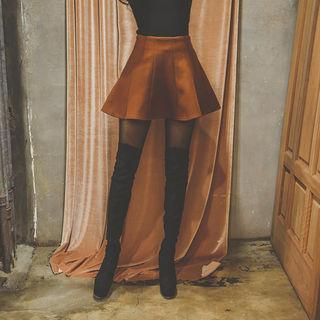 Inset Shorts Wool Blend Mini Flare-skirt