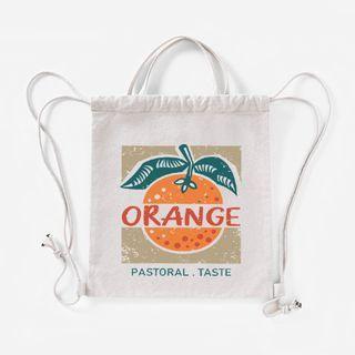 Orange Print Canvas Drawstring Shopper Bag