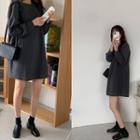 Round-neck Puff-sleeve Dress Charcoal Gray - One Size