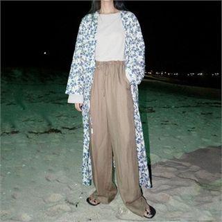 Floral Print Long Robe Cardigan