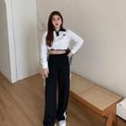 Plus Size Cropped Polo Shirt / Straight Leg Pants