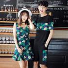 Couple Matching Floral Print Sleeveless Sundress / Short-sleeve T-shirt / Shorts